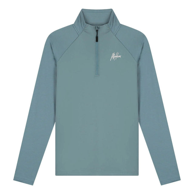 Malelions Sport Ace sweater met kwartrits in turquoise, vooraanzicht met logo