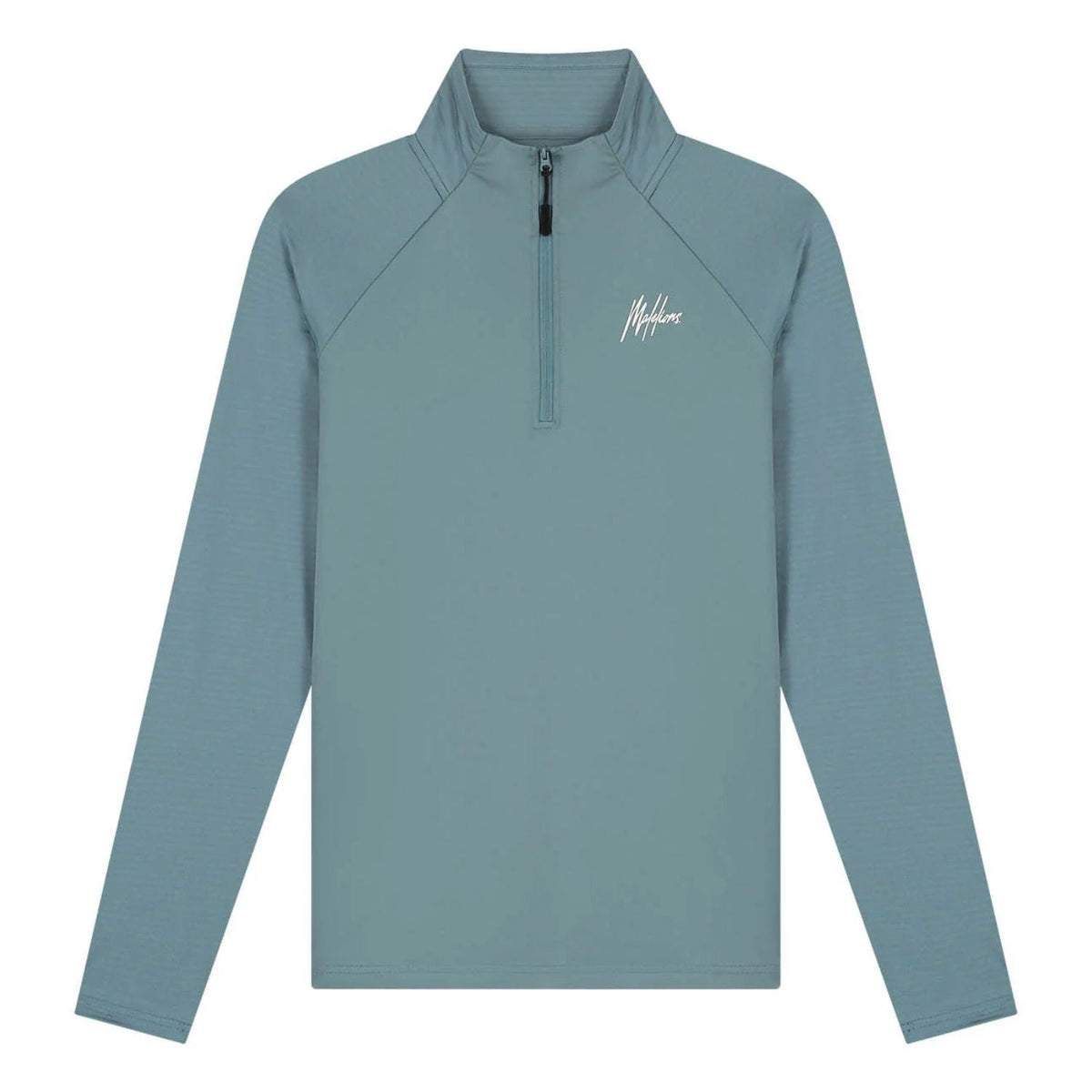 Malelions Sport Ace Quarter Zip in Teal, vooraanzicht met opstaande kraag en wit borstlogo