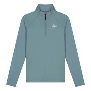 Malelions Sport Ace Quarter Zip in Teal, vooraanzicht met opstaande kraag en wit borstlogo