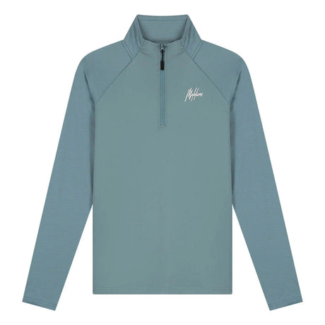 Malelions Sport Ace Quarter Zip in Teal, vooraanzicht met opstaande kraag en wit borstlogo