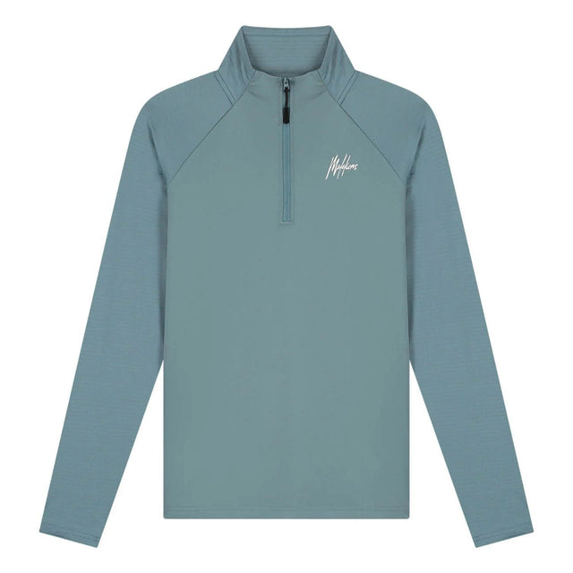 Malelions Sport Ace Quarter Zip in Teal, vooraanzicht met opstaande kraag en wit borstlogo