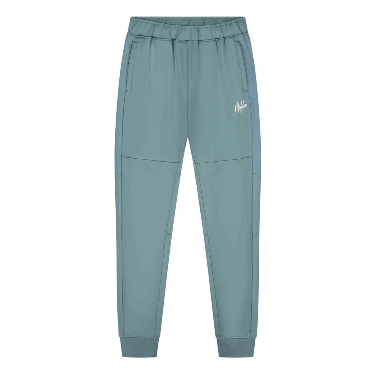 Vooraanzicht van de grijsgroene Malelions Sport Ace Trackpants met elastische enkelboord