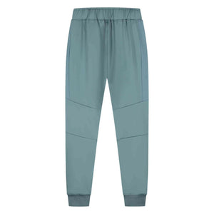 Achterkant van de grijsgroene Malelions Sport Ace Trackpants met gestikte kniepanelen