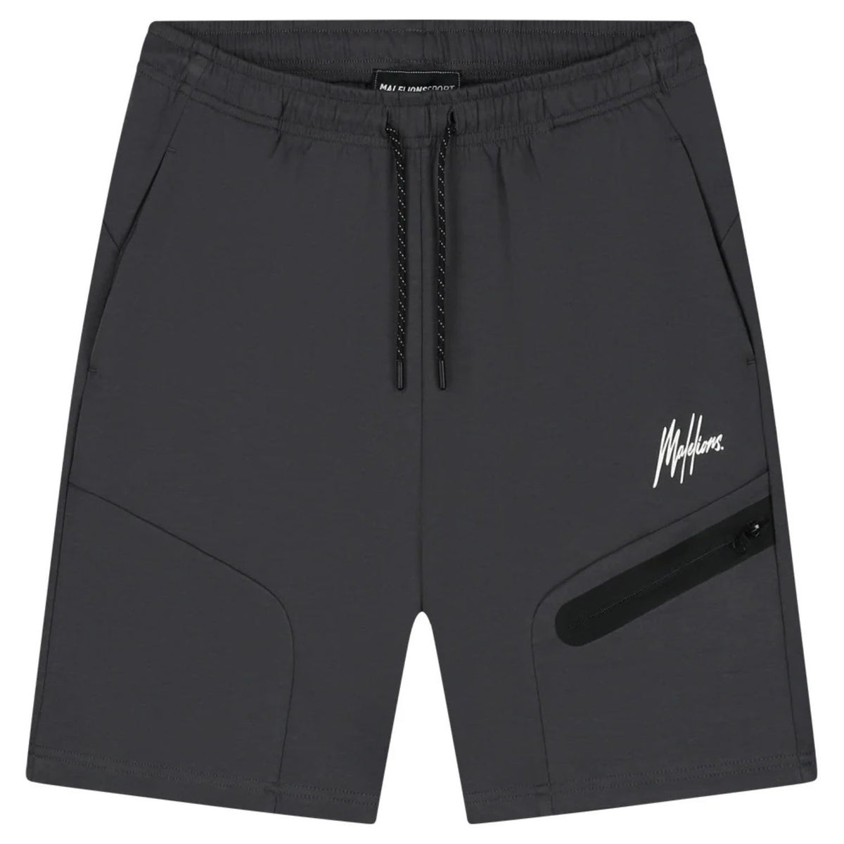 Malelions Sport Counter short in antraciet met ritszak, vooraanzicht