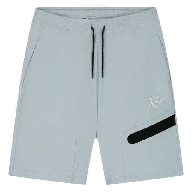 Malelions Sport Counter Shorts in Light Blue met zwarte ritszak, vooraanzicht