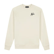Malelions Sport raglan sweater voor heren in ecru met zwart logo, vooraanzicht