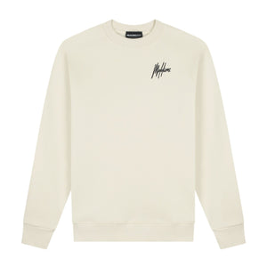 Malelions Sport raglan sweater voor heren in ecru met zwart logo, vooraanzicht