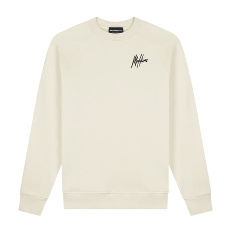 Malelions Sport raglan sweater voor heren in ecru met zwart logo, vooraanzicht