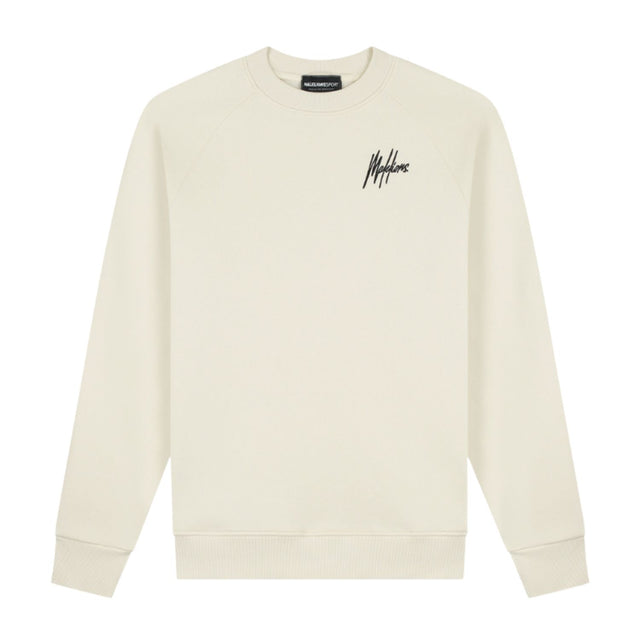 Malelions Sport raglan sweater voor heren in ecru met zwart logo, vooraanzicht
