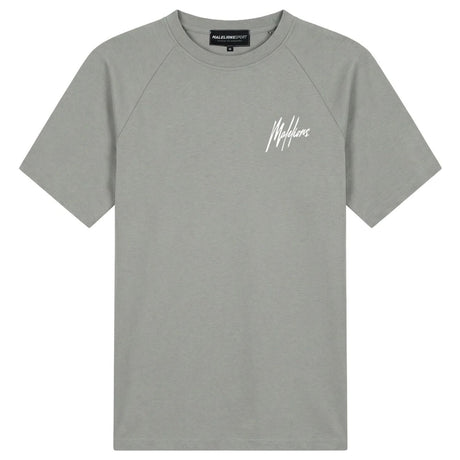 Malelions Sport raglan T-shirt in grijsgroen met wit logo, vooraanzicht