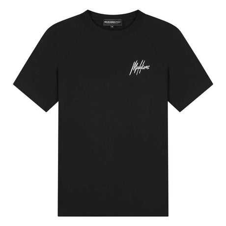 Malelions Sport raglan T-shirt in zwart met wit borstlogo, vooraanzicht