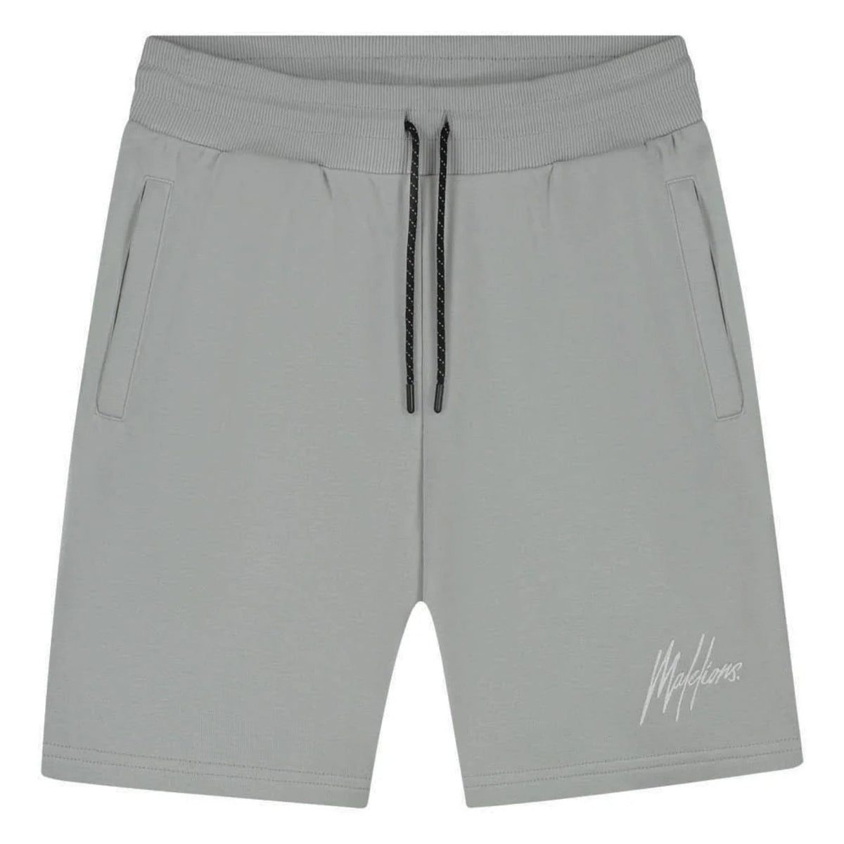 Malelions Sport short in grijs met trekkoord en wit logo, vooraanzicht