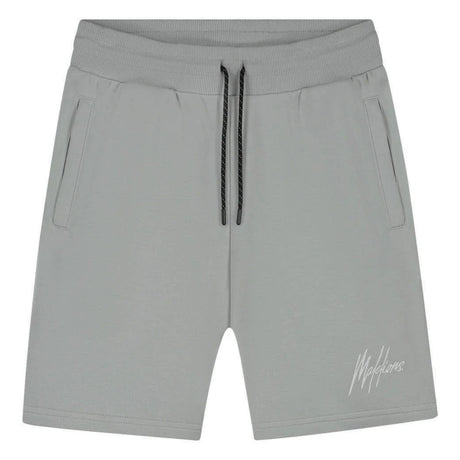 Malelions Sport short in grijs met trekkoord en wit logo, vooraanzicht