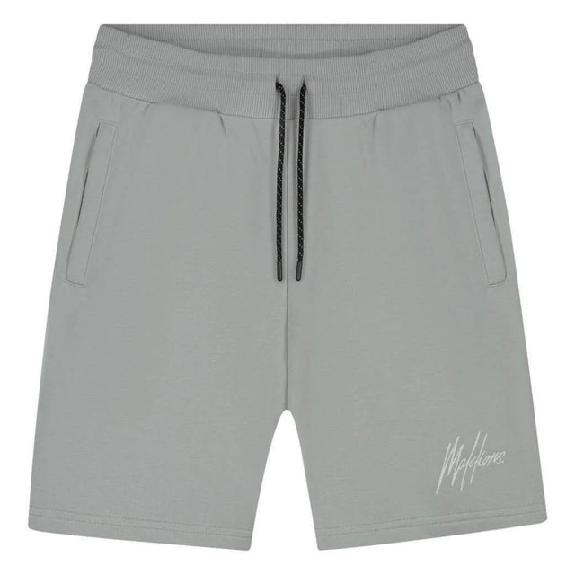 Malelions Sport short in grijs met trekkoord en wit logo, vooraanzicht
