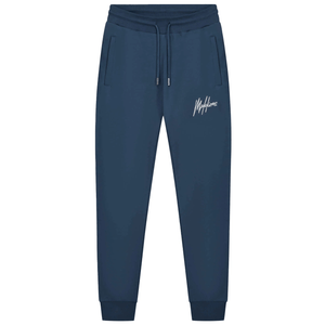 Vooraanzicht van de donkerblauwe Malelions Sport Logo Sweatpants met licht logo op de pijp