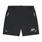 Vooraanzicht van de zwarte Malelions Sport Pique Shorts met wit logo op de rechterpijp