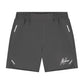 Vooraanzicht van de donkergrijze Malelions Sport Pique Shorts met wit Malelions-logo