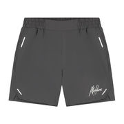 Malelions Sport Pique Shorts in Charcoal, vooraanzicht met wit Malelions-logo