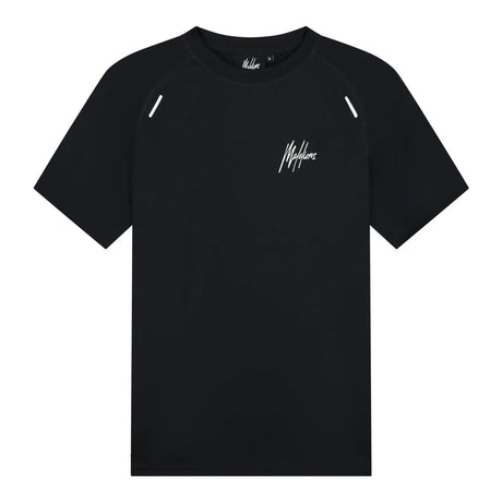 Malelions Sport pique T-shirt voor heren in zwart, vooraanzicht met wit logo