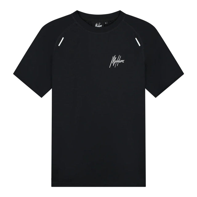 Malelions Sport pique T-shirt voor heren in zwart, vooraanzicht met wit logo