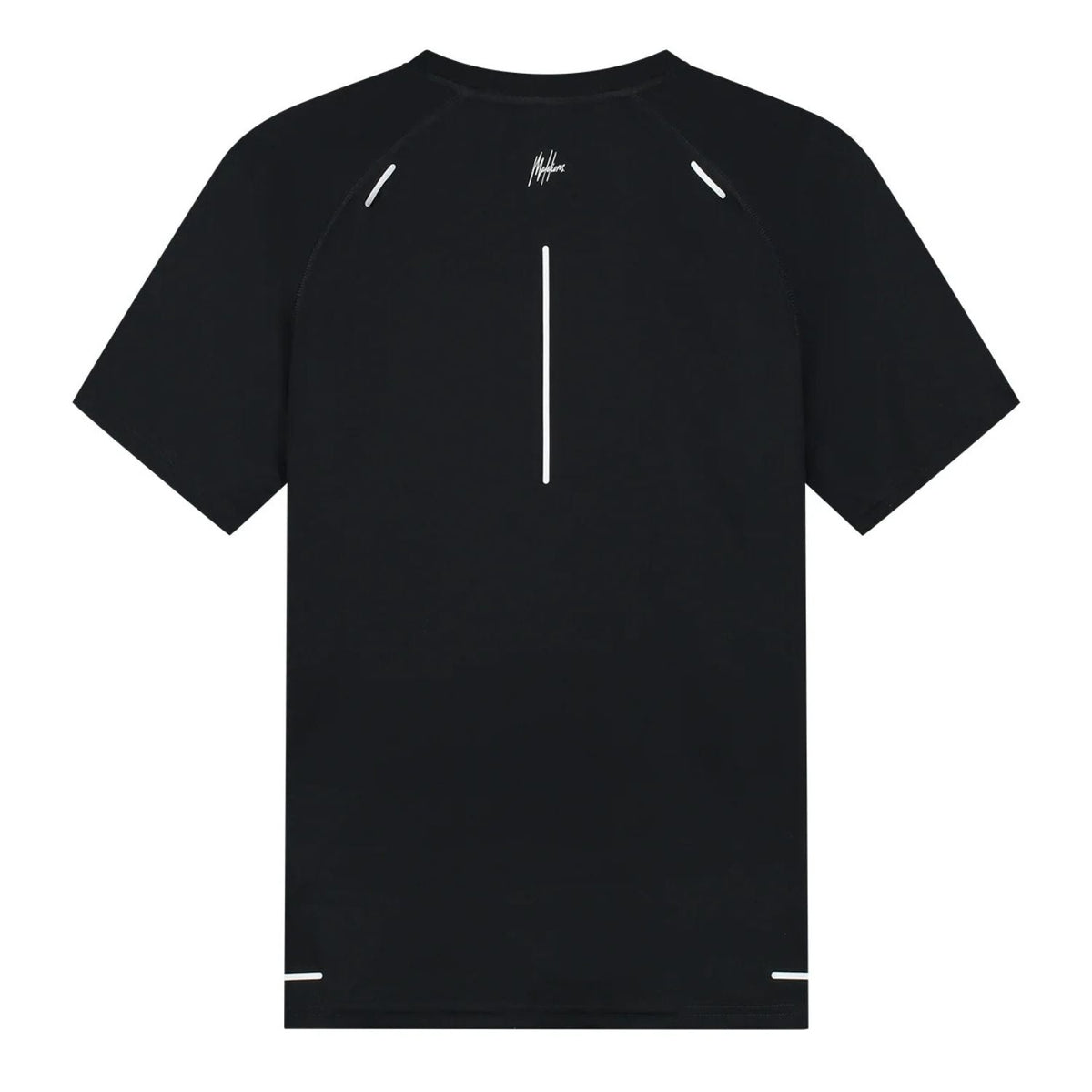Achterzijde van het zwarte Malelions Sport pique T-shirt met reflecterende streep