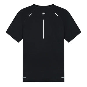 Achterzijde van het zwarte Malelions Sport pique T-shirt met reflecterende streep