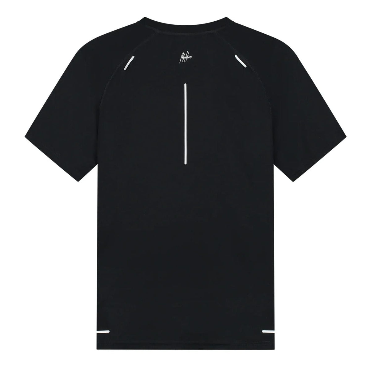 Achterzijde van het zwarte Malelions Sport Pique T-shirt met reflecterende streep