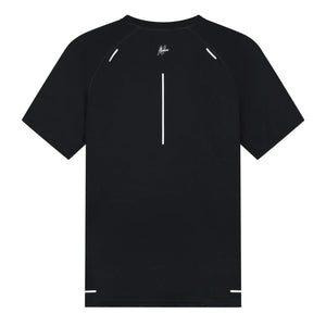 Achterzijde van het zwarte Malelions Sport Pique T-shirt met reflecterende streep