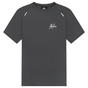 Malelions Sport pique T-shirt voor heren in donkergrijs, vooraanzicht met logo