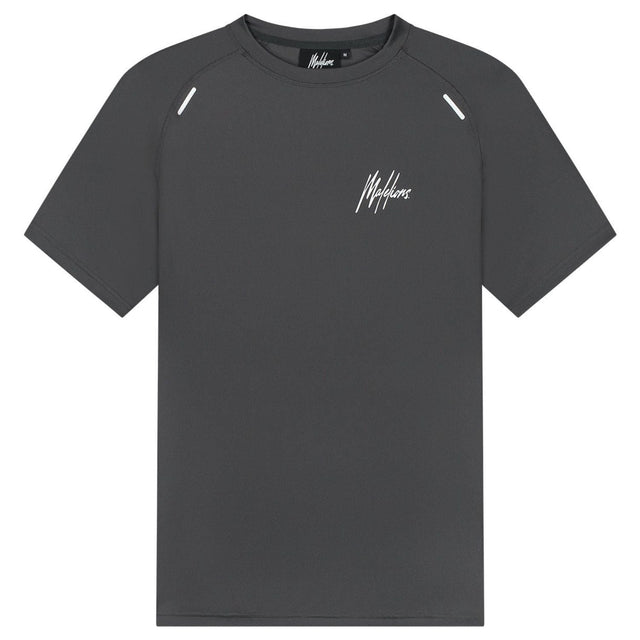 Malelions Sport pique T-shirt voor heren in donkergrijs, vooraanzicht met logo