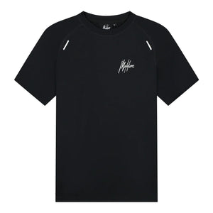 Zwart Malelions Sport pique T-shirt met ronde hals en reflecterende schouderstrepen