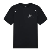 Zwart Malelions Sport Pique T-shirt met ronde hals en reflecterende schouderstrepen