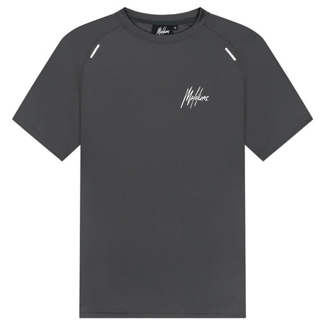 Donkergrijs Malelions Sport pique T-shirt met ronde hals en logo op de borst