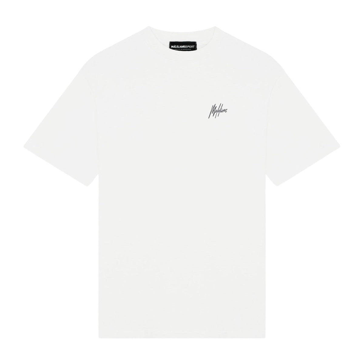Malelions Sport T-shirt voor heren in gebroken wit, vooraanzicht met klein logo