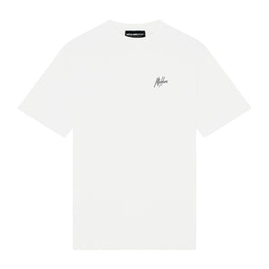 Malelions Sport T-shirt voor heren in gebroken wit, vooraanzicht met klein logo