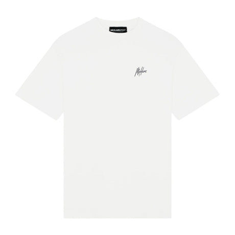 Malelions Sport T-shirt voor heren in gebroken wit, vooraanzicht met klein logo