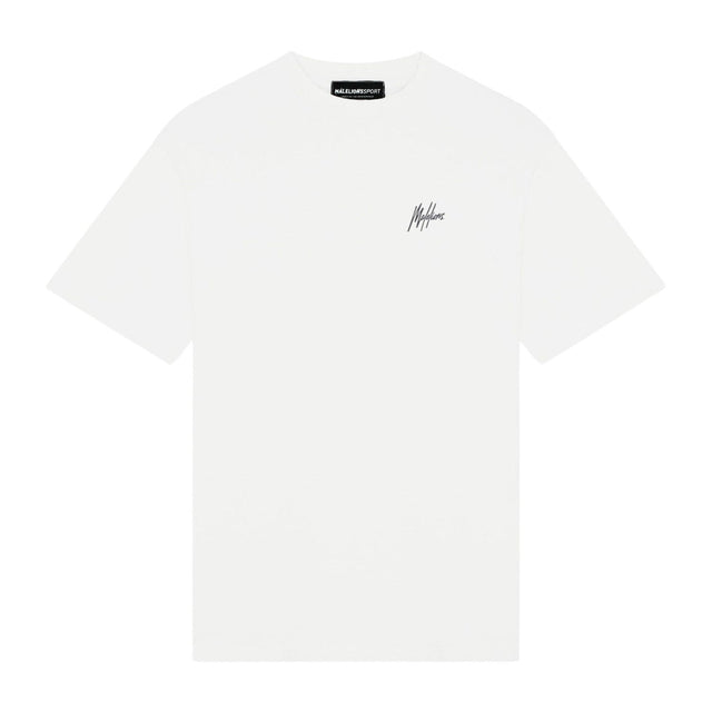 Malelions Sport T-shirt voor heren in gebroken wit, vooraanzicht met klein logo
