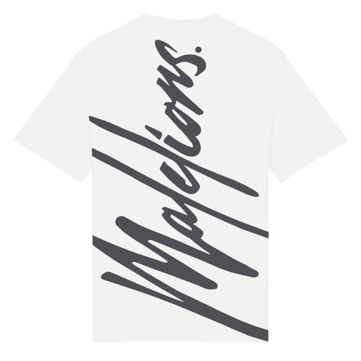Achterzijde van het witte Malelions Sport T-shirt met grote schuine logoprint