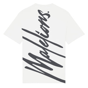 Achterzijde van het witte Malelions Sport T-shirt met grote schuine logoprint