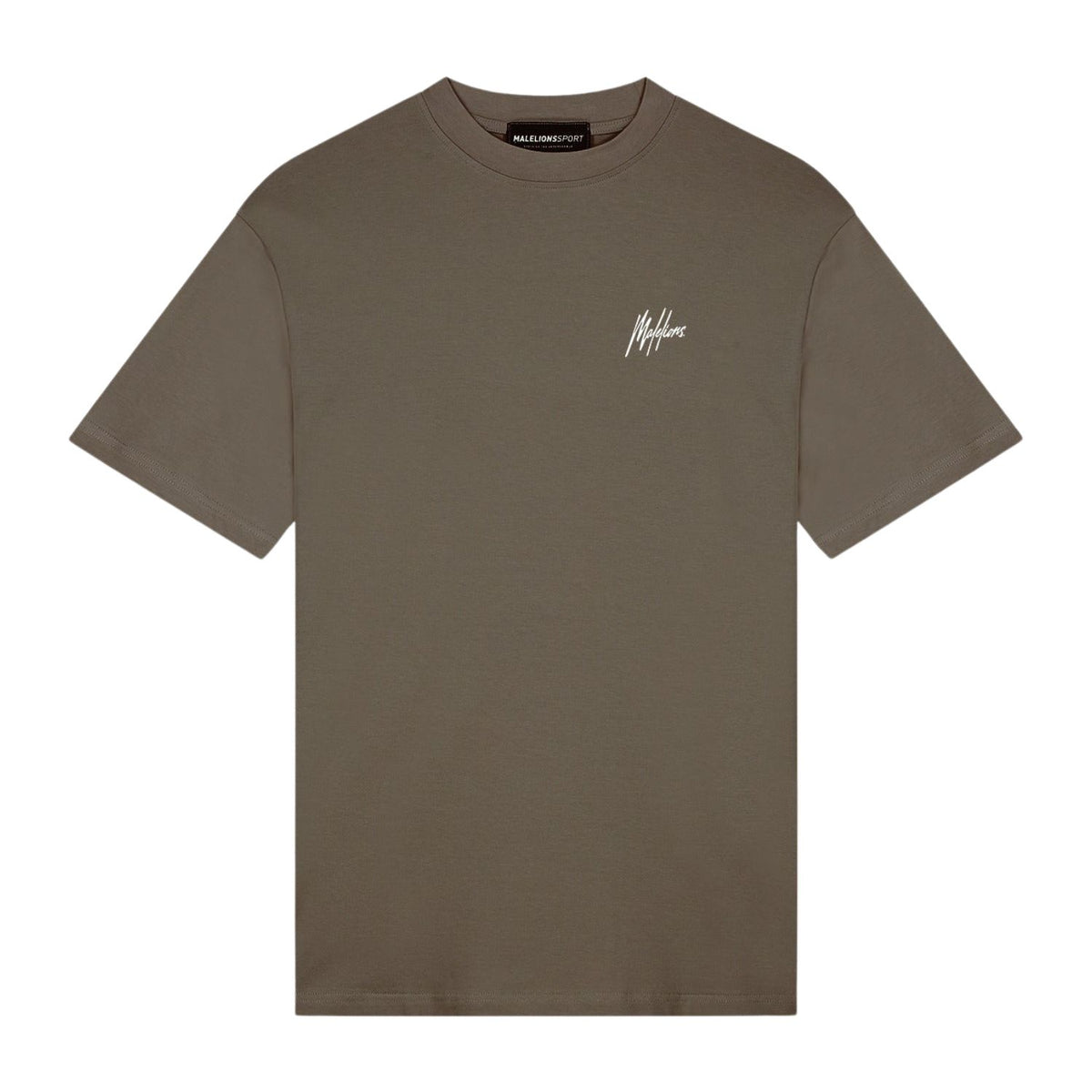 Malelions Sport T-shirt voor heren in olijfbruin, vooraanzicht plat