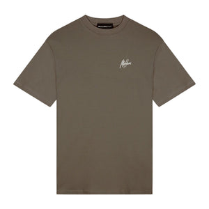Malelions Sport T-shirt voor heren in olijfbruin, vooraanzicht plat