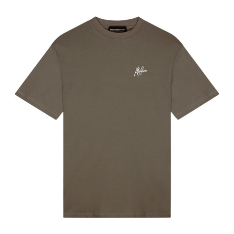 Malelions Sport T-shirt voor heren in olijfbruin, vooraanzicht plat