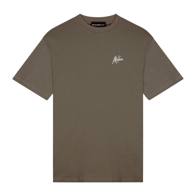 Malelions Sport Regular Running T-Shirt in Khaki, plat vooraanzicht in olijftint
