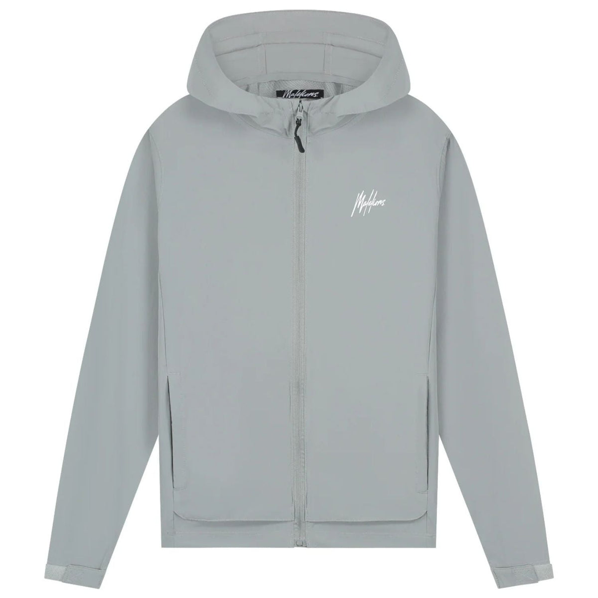 Malelions Sport Running Jacket in Khaki, vooraanzicht in licht steengrijs met wit borstlogo