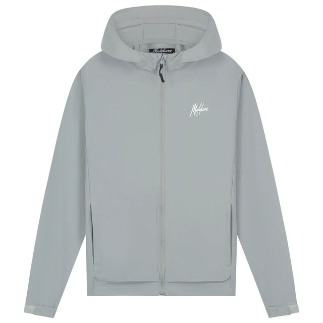 Malelions Sport Running Jacket in Khaki, vooraanzicht in licht steengrijs met wit borstlogo