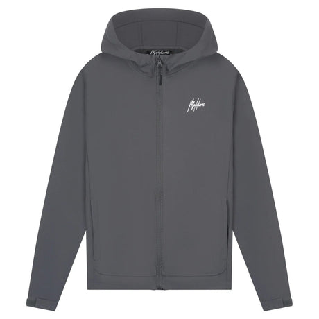 Malelions Sport Running Jacket in Antra, vooraanzicht met capuchon en wit borstlogo