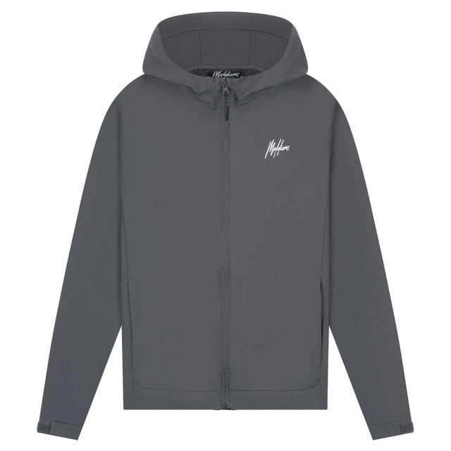 Malelions Sport Running Jacket in Antra, vooraanzicht met capuchon en wit borstlogo