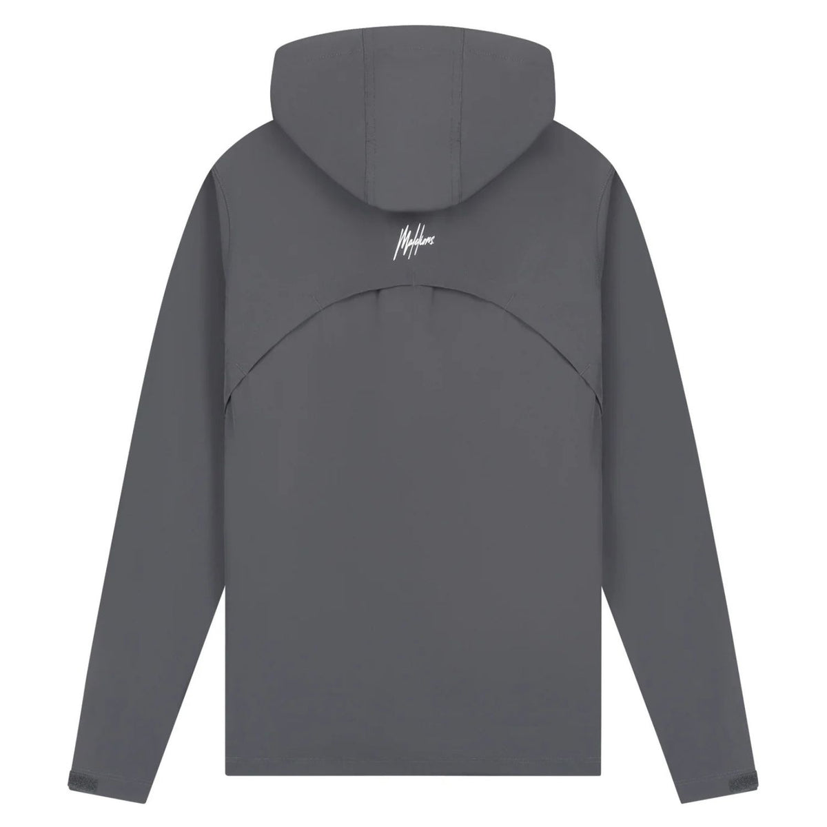 Achterzijde van het donkergrijze Malelions Sport running jack met gebogen naad