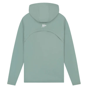 Achterzijde van de saliegroene Malelions Sport Running Jacket met capuchon