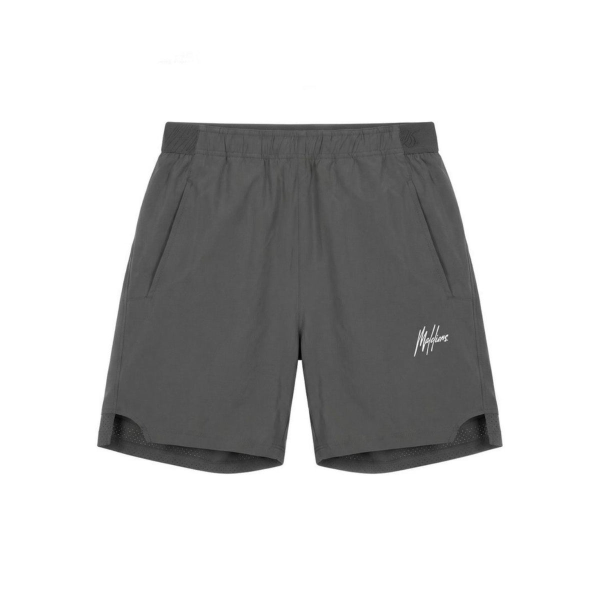 Malelions Sport hardloopshort voor heren in donkergrijs, plat vooraanzicht